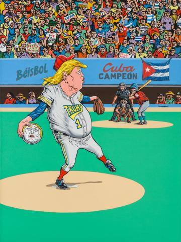 Cuba at bat. Acrílico sobre lienzo. 102 x 76 cm. 2019