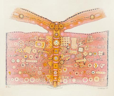 Mariposa ferretera (7-10). Litografía a color. 45 x 54 cm.1974