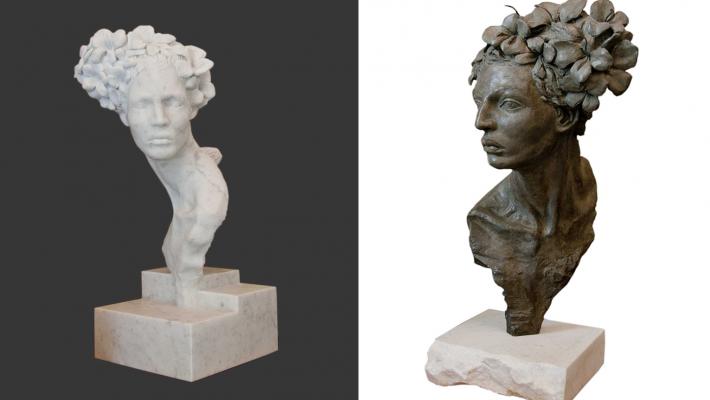 Escultura "Primavera" tallada en mármol y en bronce, del catálogo de Máxima Estudio-Taller. Escultura "Primavera" tallada en mármol y en bronce, del catálogo de Máxima Estudio-Taller.