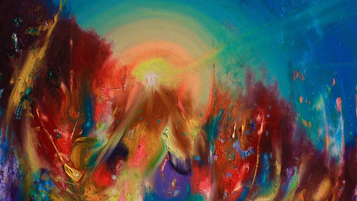 Reborn Flame, fluorescent oil on canvas, 40cm-50cm, 2020